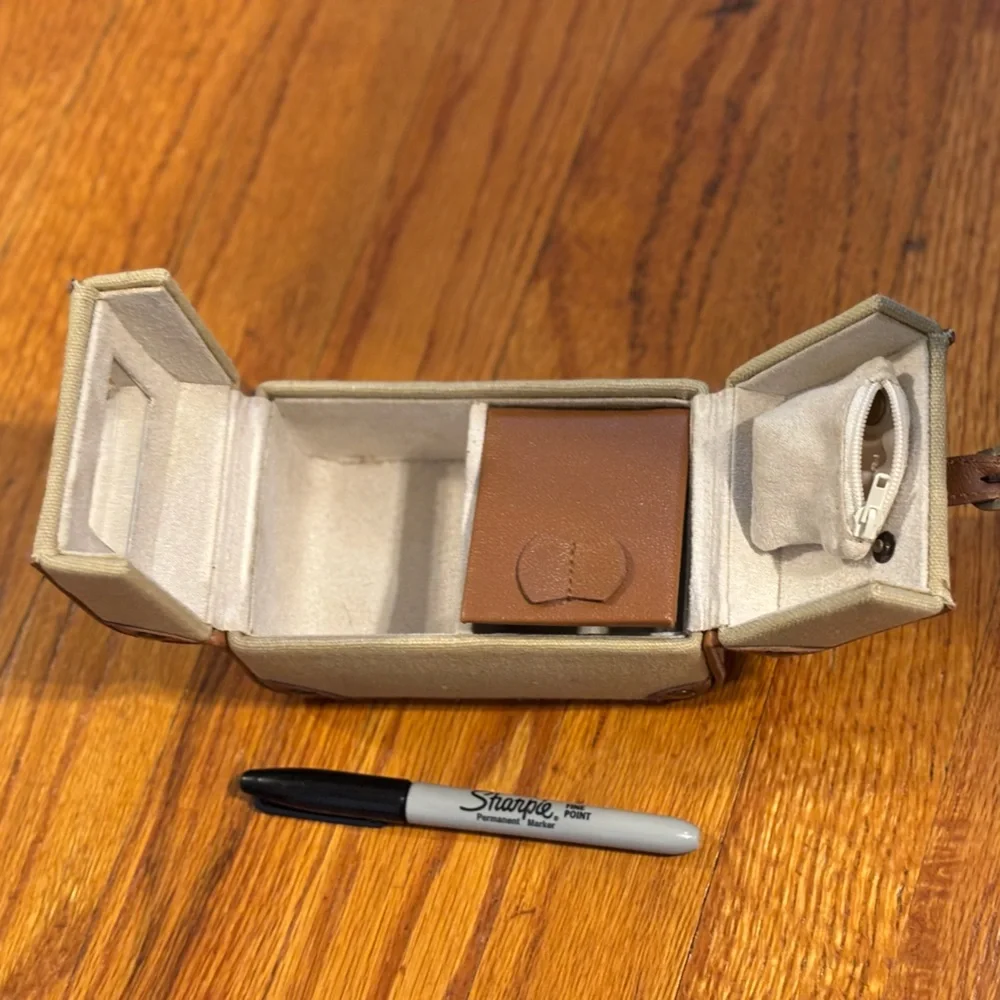 Pottery barn Tan and Brown Canvaswith Buckle bi-fold travel jewelry case